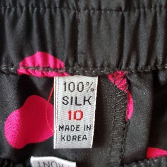 VINTAGE 80s SILK POLKA DOT SKIRT TOP SET PINK PUFF SLEEVE PEPLUM ELASTIC SIZE 10 - Picture 9 of 12